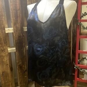 Eight Sixty tank woman’s floral sheer black Racerback top New casual topSz XS
